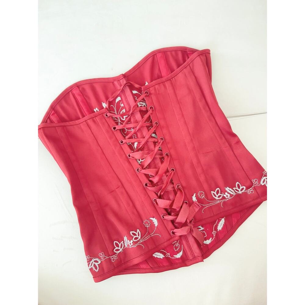 Vintage Charlotte Russe Y2K Red Silver Embroidered Boned Corset Top Size S - Picture 4 of 6